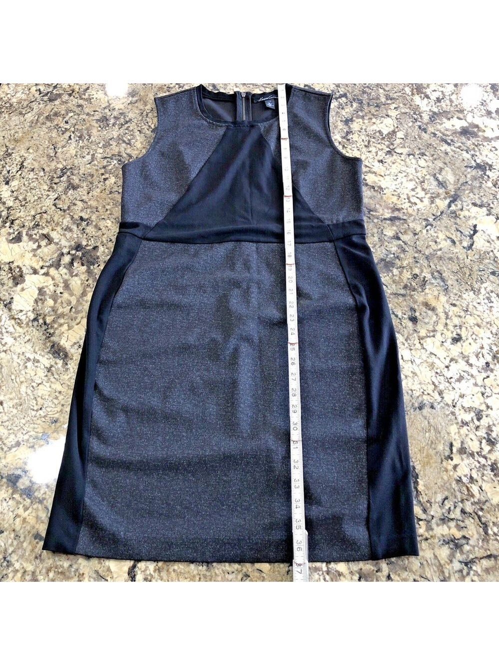 Large Kenneth Cole Womens Dress Black And Grey Zipper Back Knee Length Stretchy - Picture 4 of 11
